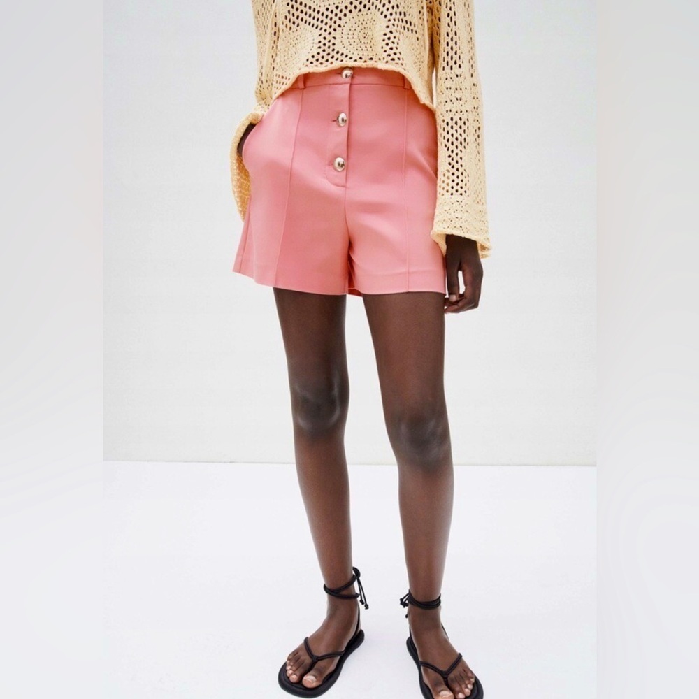 Zara High-Waisted Pink Button-Front Women's Shorts